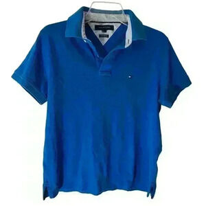 Tommy Hilfiger Mens Medium Blue Short Sleeve Solid Polo Collared Shirt